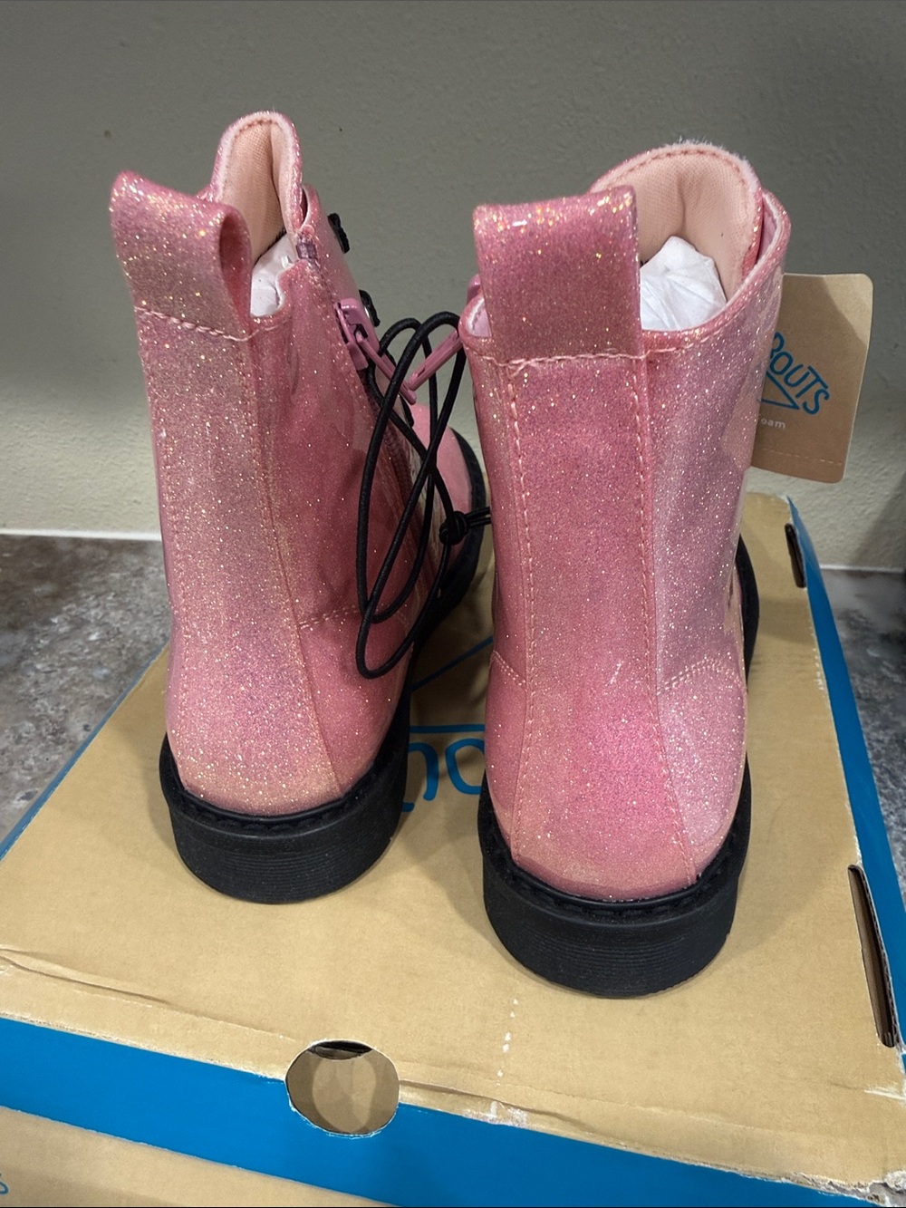 MIA Pink Glitter Lace-Up Kids Boots with Black Soles - Picture 3 of 5